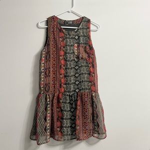 Luxe Tunic Dress Tribal Patterned Red Black Peplum Lined No Tag Fits Small